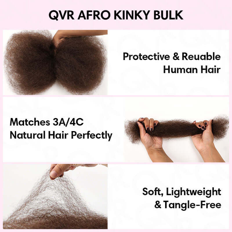 Dark Brown Afro kinky Bulk Hair Extensions For Braiding Dreadlock Human Hair