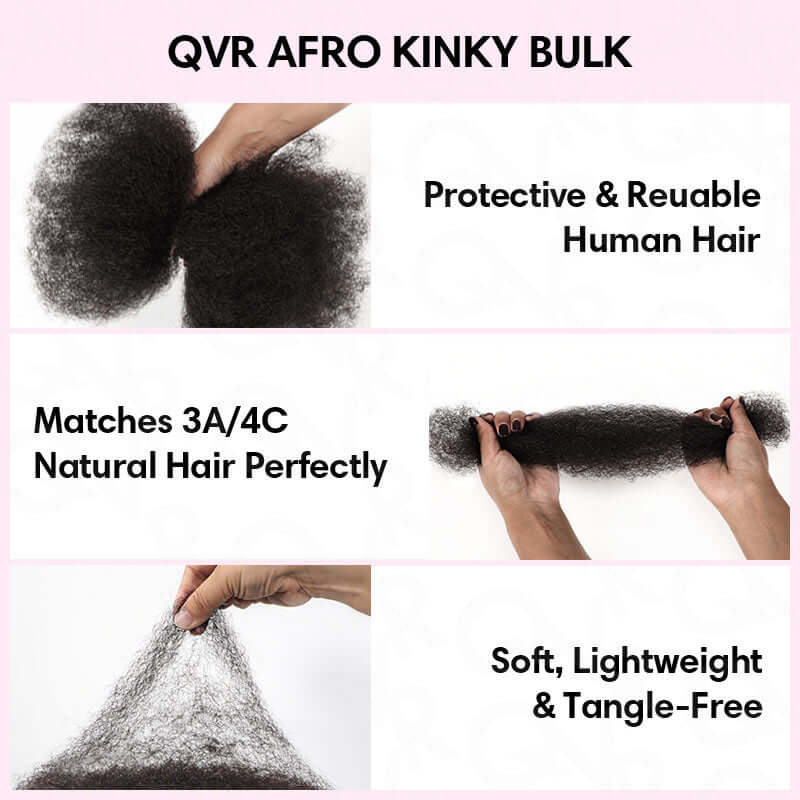 Natural Black Afro kinky Bulk Hair Extensions For Braiding Dreadlock Human Hair