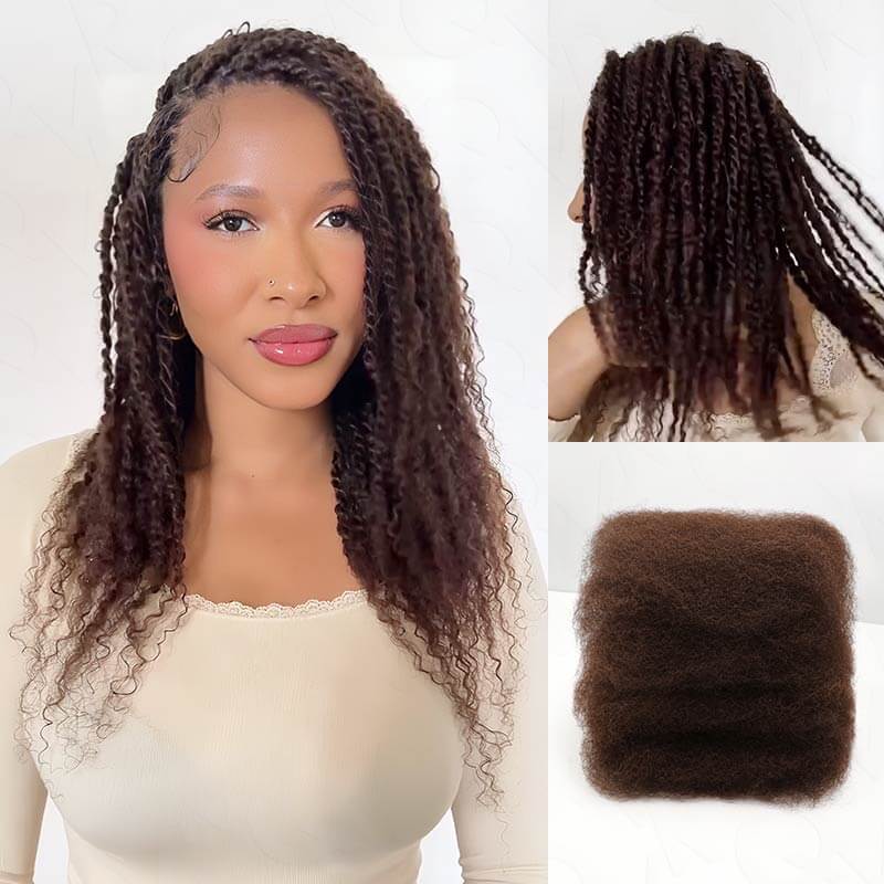 Dark Brown Afro kinky Bulk Hair Extensions For Braiding Dreadlock Human Hair