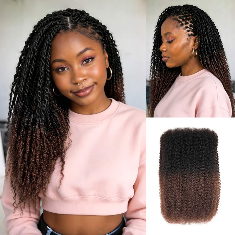Ombre Brown #T1B/30 Afro kinky Bulk Human Hair for Braiding & Twists
