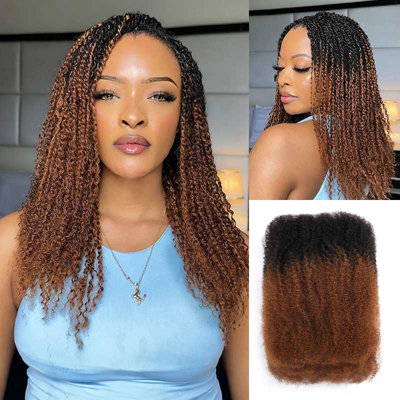 Ombre Brown #T1B/30 Afro kinky Bulk Human Hair for Braiding & Twists