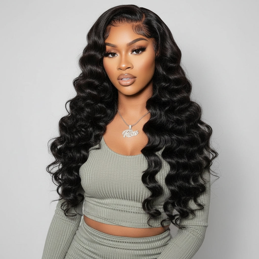 HD transparent lace Loose deep wave human hair wig欧美现货