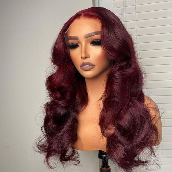 Dark 99J Burgundy frontal closure straight body wave wig