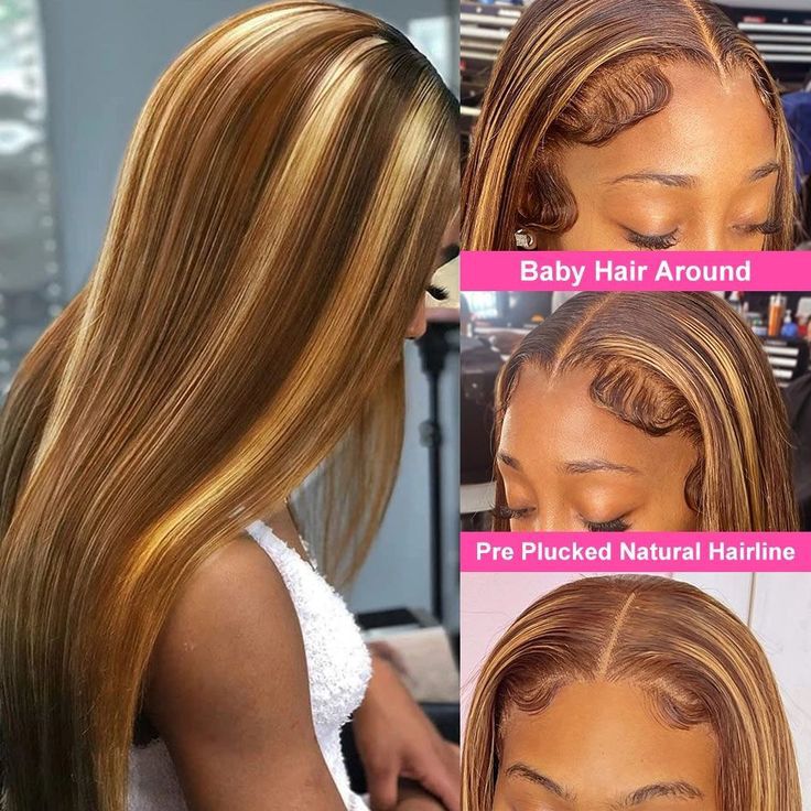 13*4 Hd transperstLace hightlight omber P4/27 Human hair wig