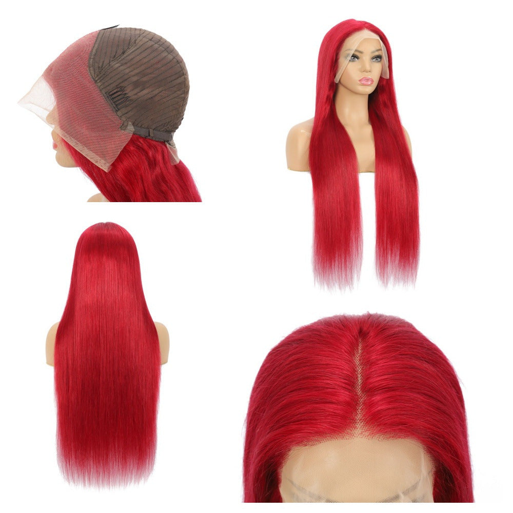 13*4 frontal lace red straight wig