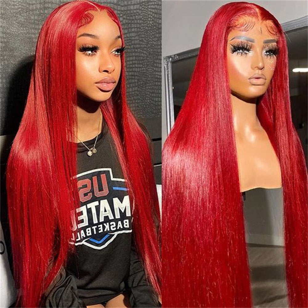 13*4 frontal lace red straight wig