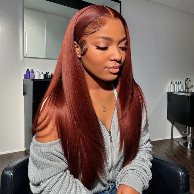 Red brown 33#color huamn hair wig 13*4HD Transparent lace