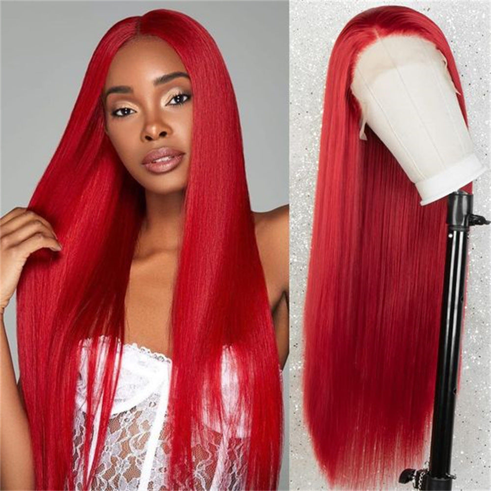 13*4 frontal lace red straight wig