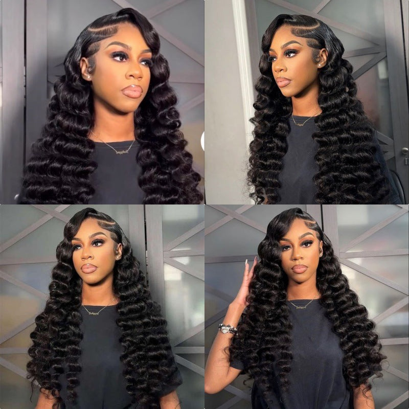 HD transparent lace Loose deep wave human hair wig欧美现货