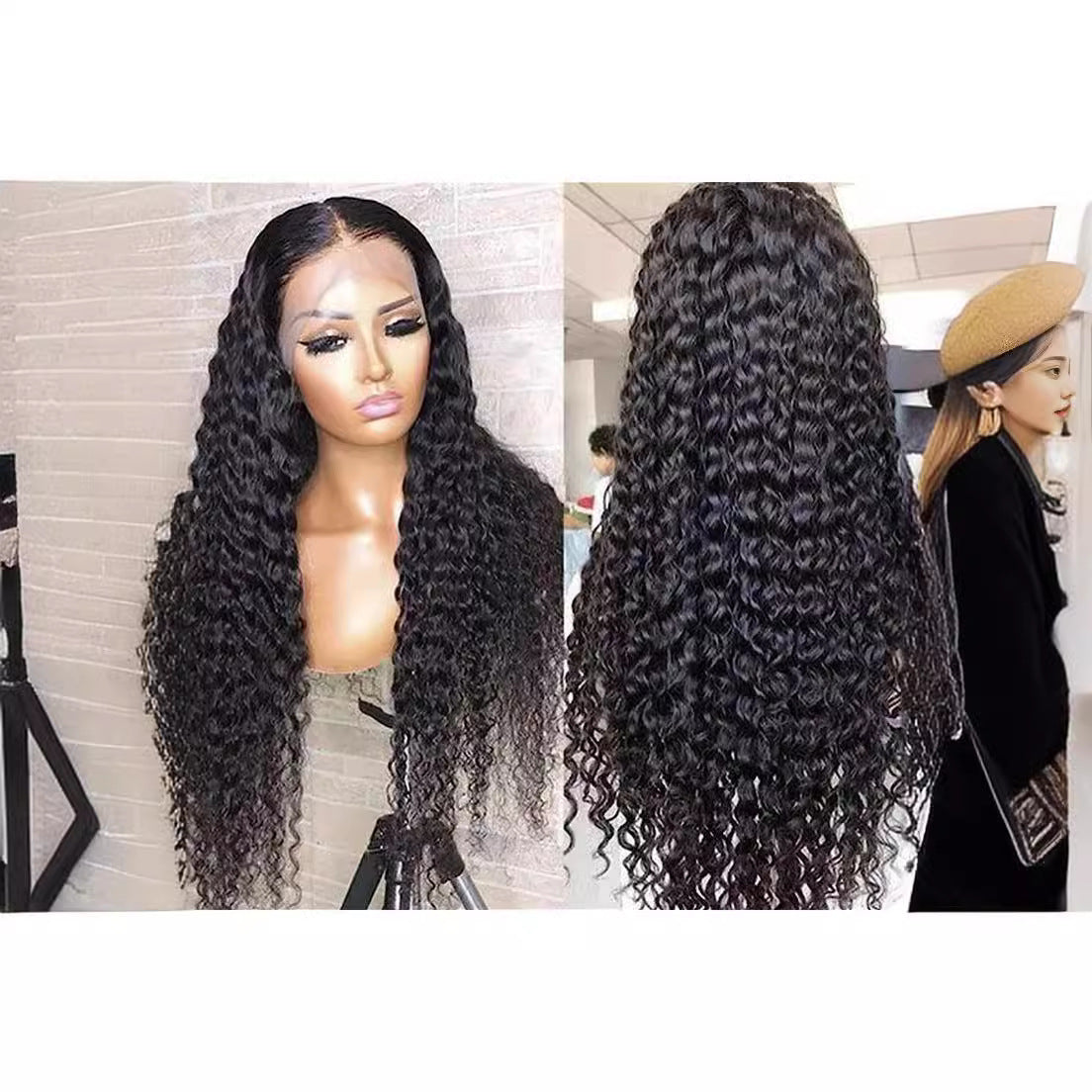 Transparent lace water wave human hair wig欧美真人假发许昌