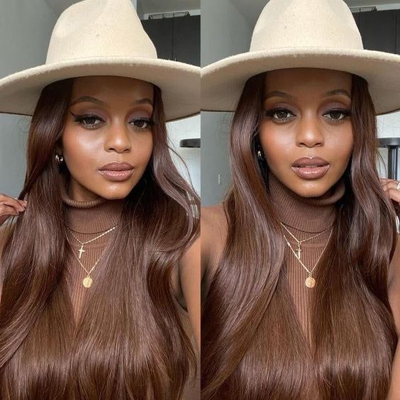 Transparent lace brown color human hair wig棕色真人发头套
