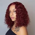 13*499j burgendy BOB water wave curly HD lace human hair wig