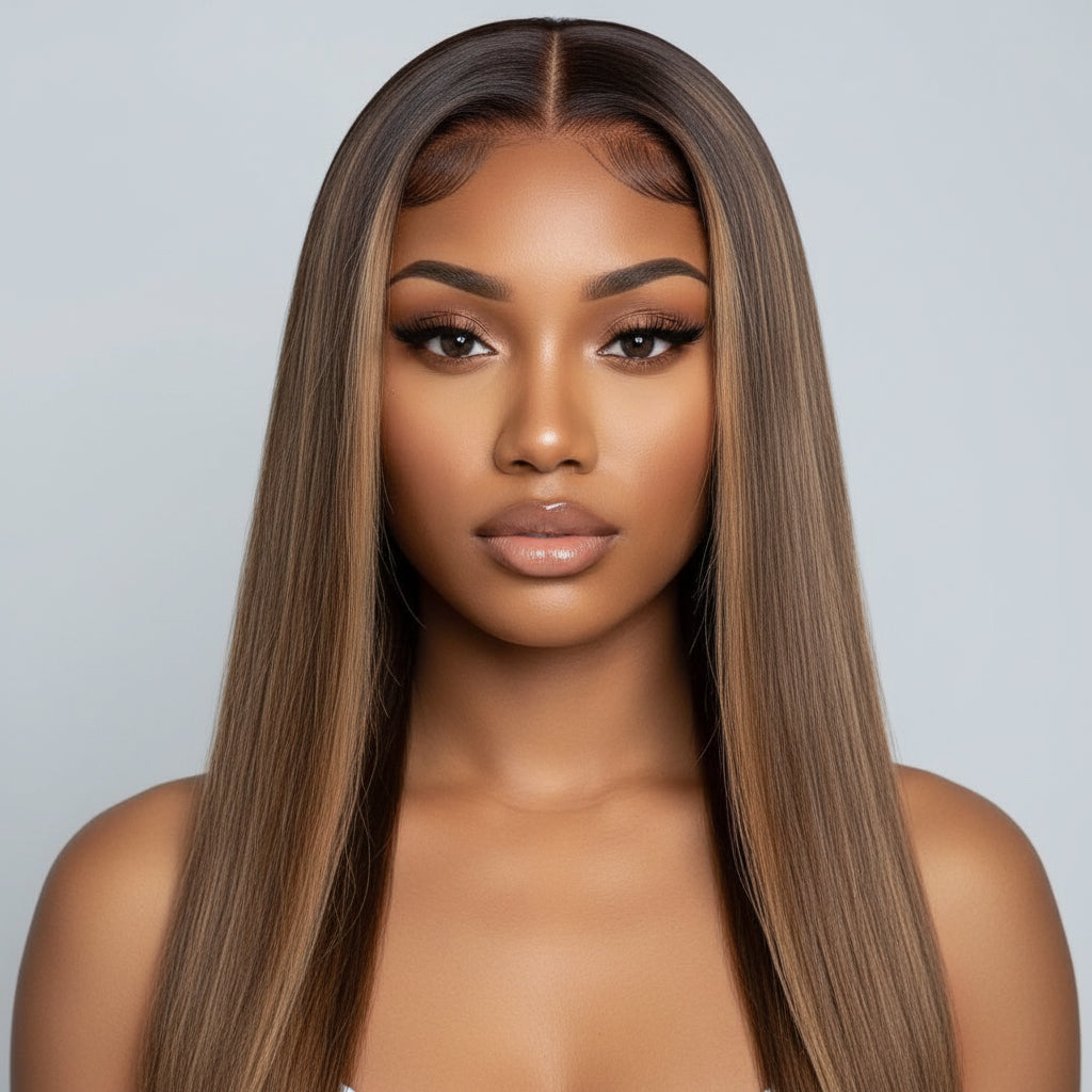 13*4 Hd transperstLace hightlight omber P4/27 Human hair wig
