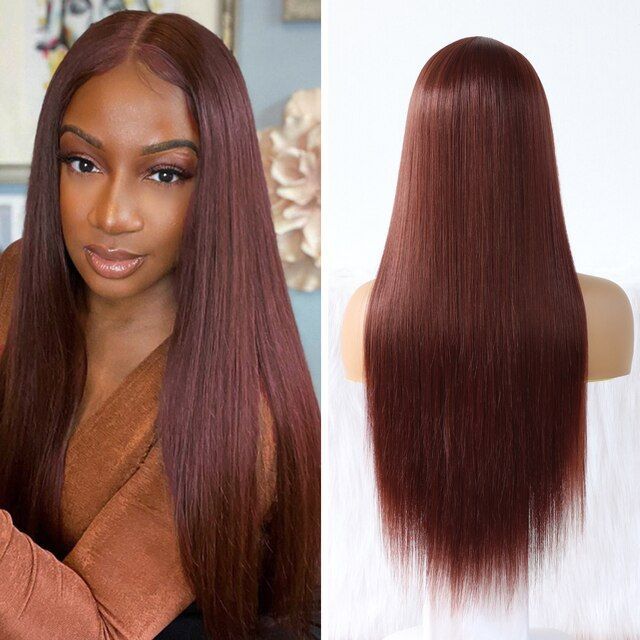 Red brown 33#color huamn hair wig 13*4HD Transparent lace