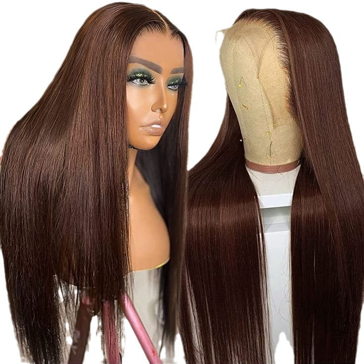 Transparent lace brown color human hair wig棕色真人发头套