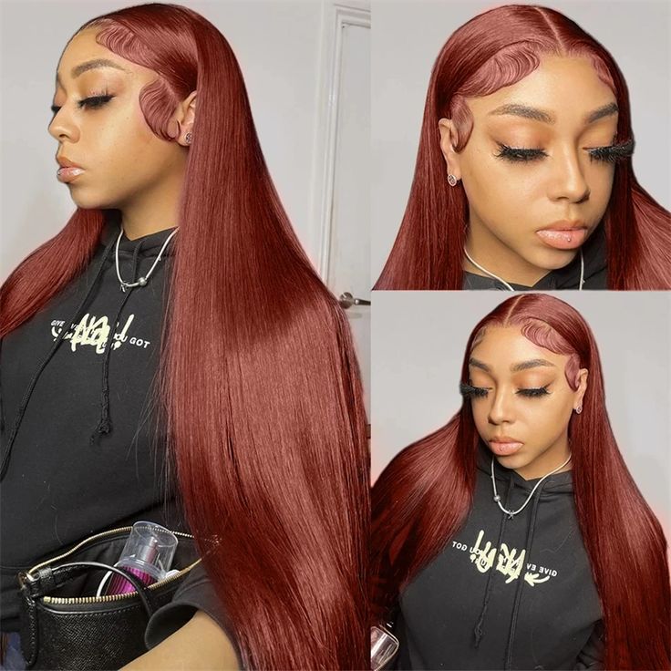 Red brown 33#color huamn hair wig 13*4HD Transparent lace