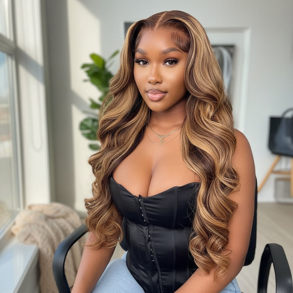 13*4HD transpat Omber highlight P4/27 color huamn hair wig