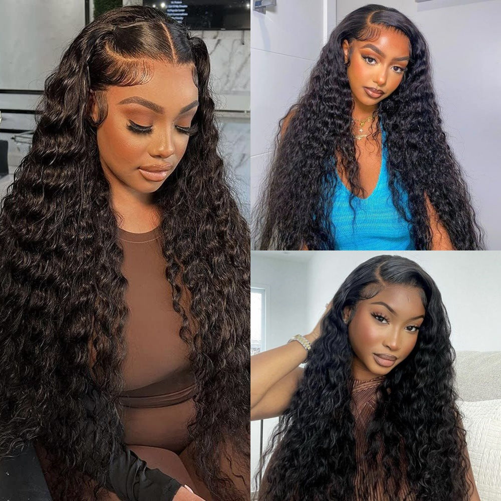 Human hair  lace frontal wig water wave wigs  真人发头套