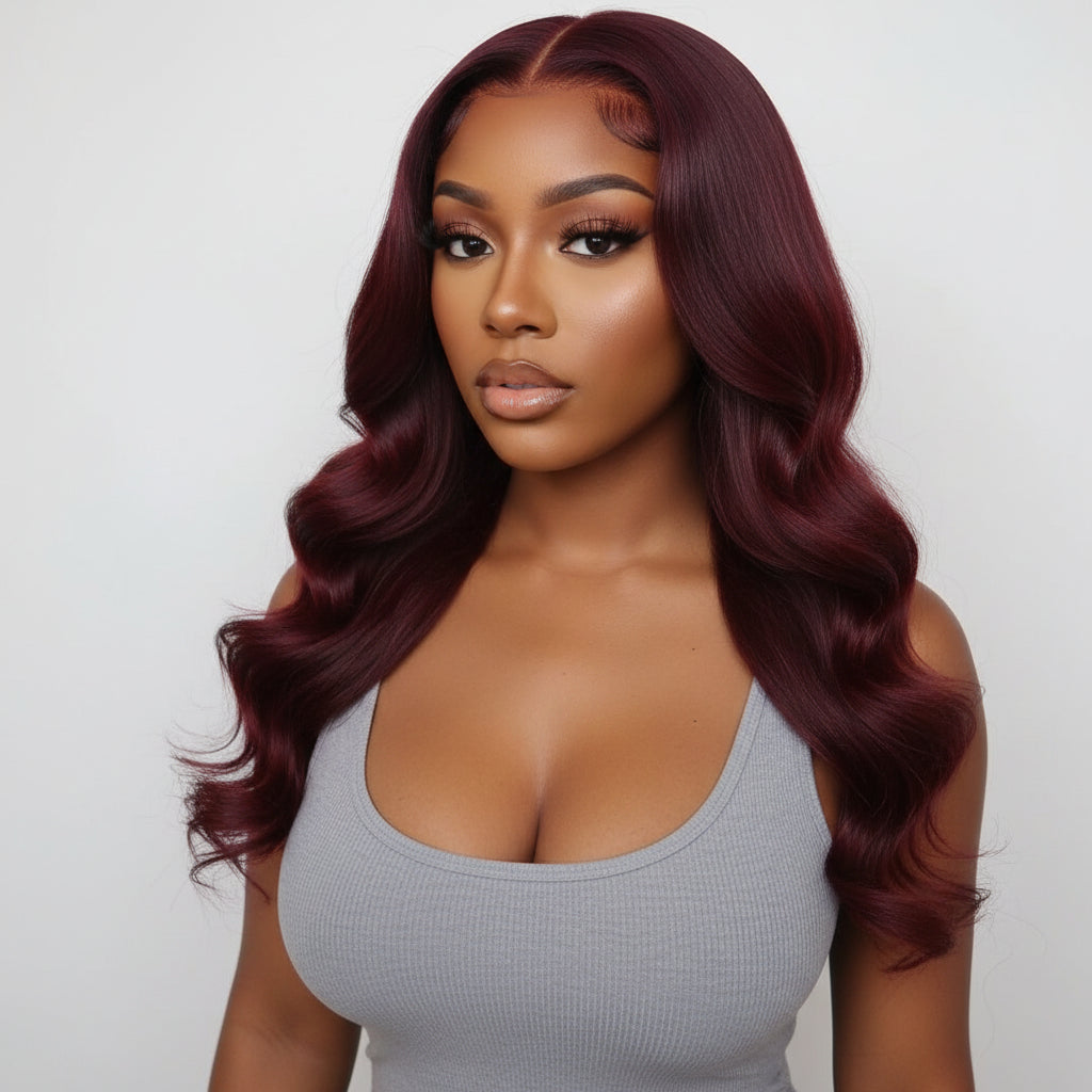 Dark 99J Burgundy frontal closure straight body wave wig