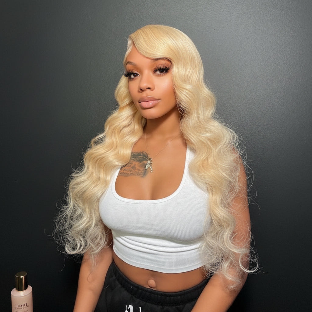 613 gold body wave frontal lace frontal wig
