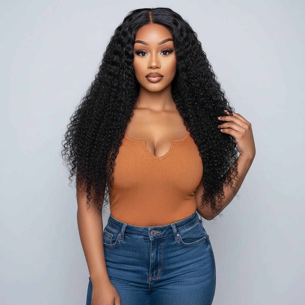 Transparency lace deep curly human hair wig欧美外贸真人发