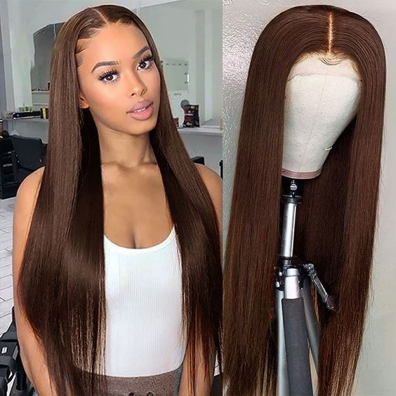 Transparent lace brown color human hair wig棕色真人发头套