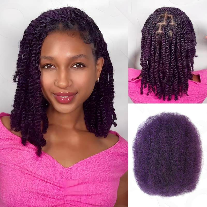 QVR Mix #1B/Purple Color Afro Kinky Bulk Human Hair For Braiding Dreadlock Hair