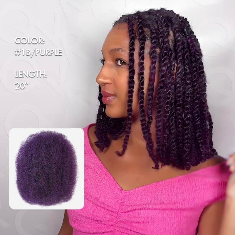 QVR Mix #1B/Purple Color Afro Kinky Bulk Human Hair For Braiding Dreadlock Hair