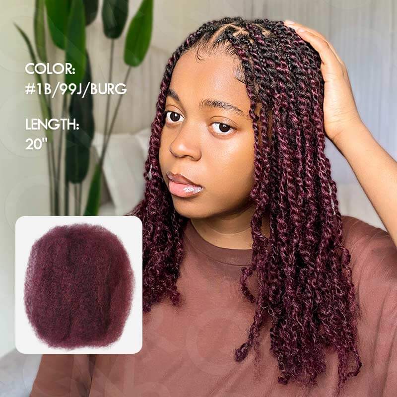 QVR Three Mix Colors Afro Kinky Bulk #1B/99J/Burgundy Human Hair For Braiding Dreadlock Hair